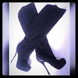 H by Halston black Swede thigh boots
